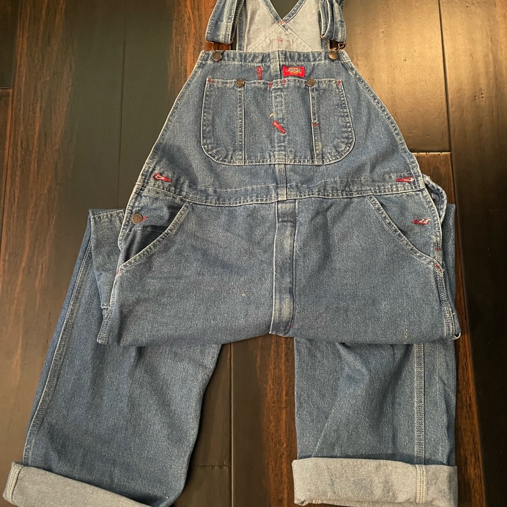Vintage Dickies Overall Dungarees. Unisex Size 32x32. Light wash Denim